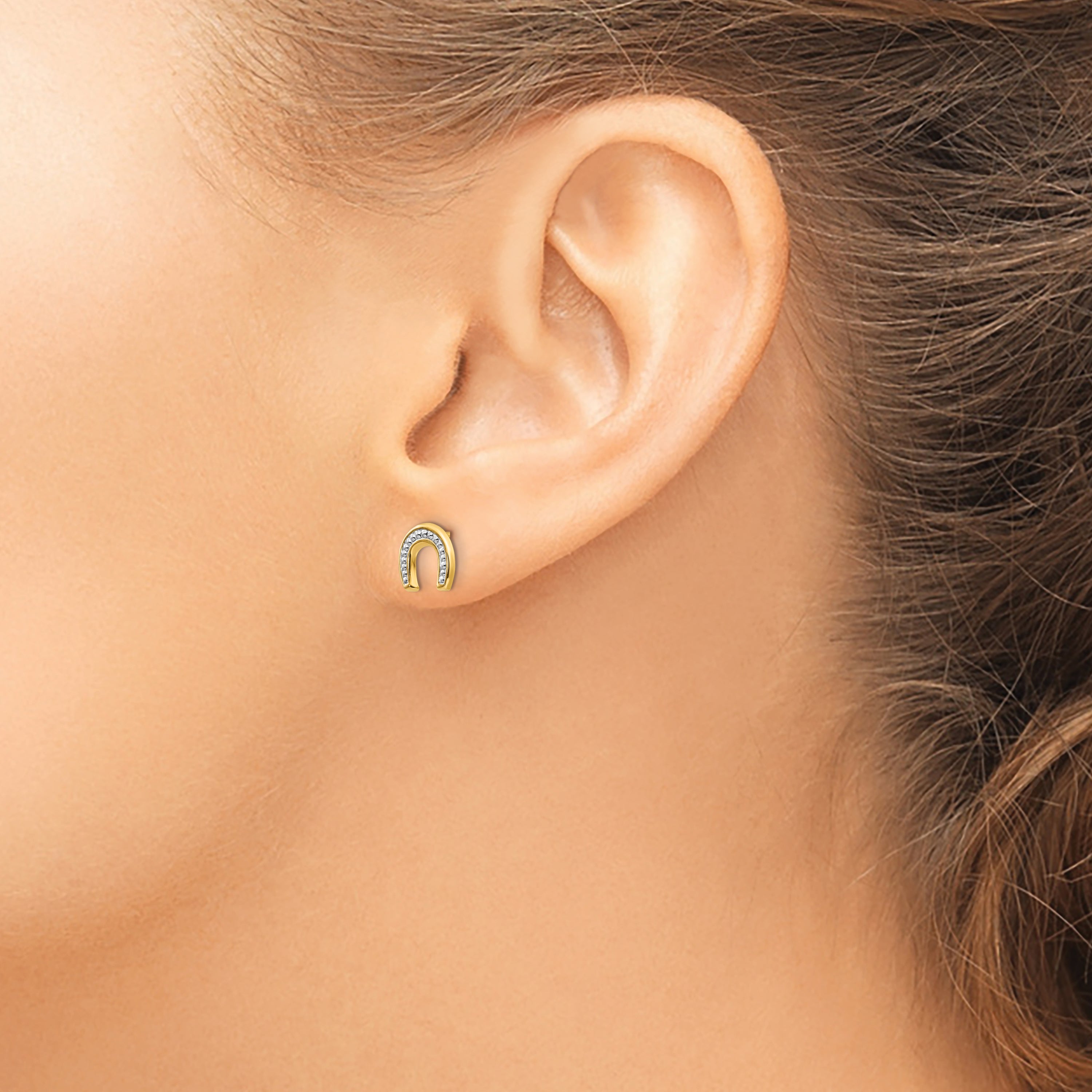 Sophia Jewelers 14K Gold Horseshoe Earrings with Polished Rhodium Finish