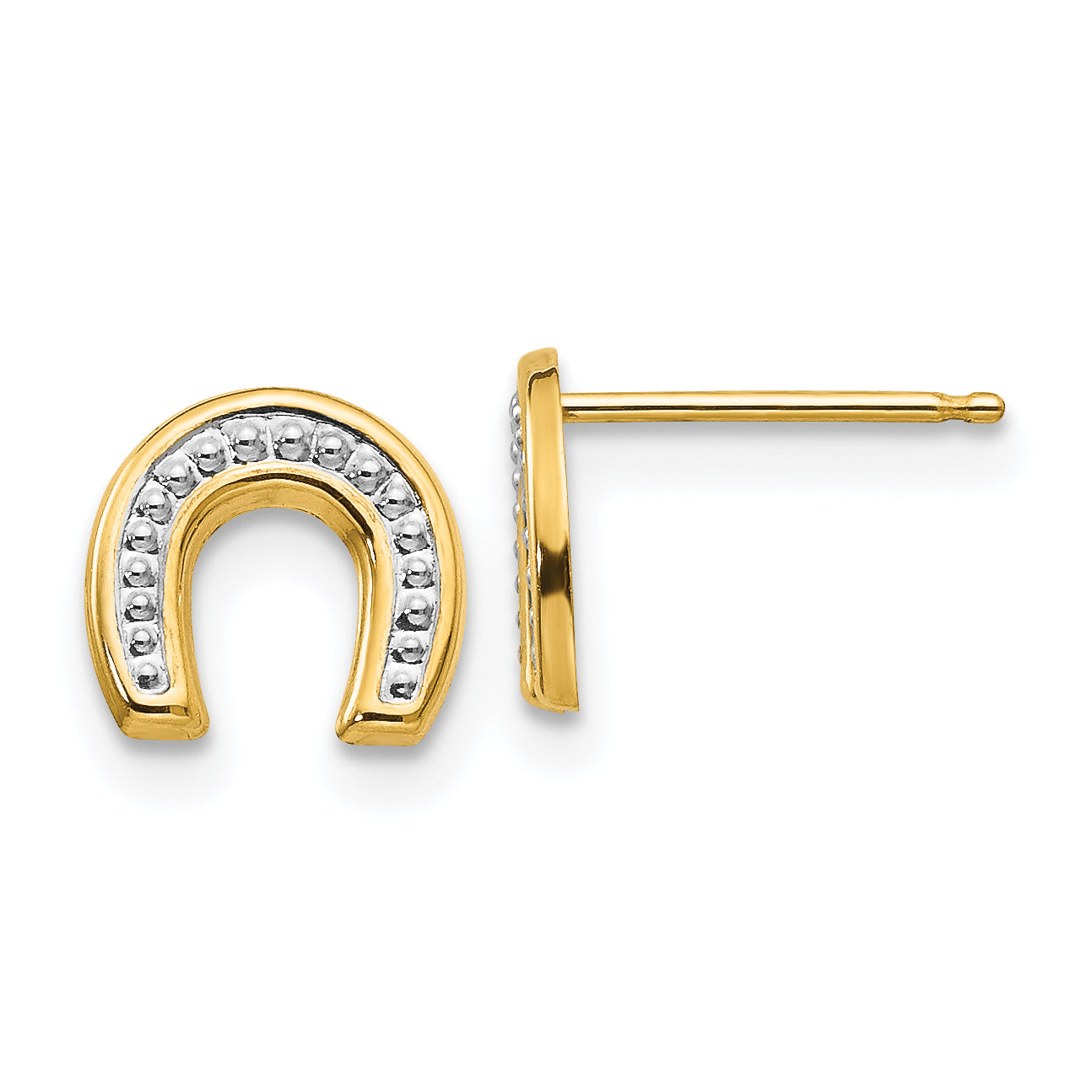 14k Madi K Polished & Rhodium Horseshoe Post Earrings Main image