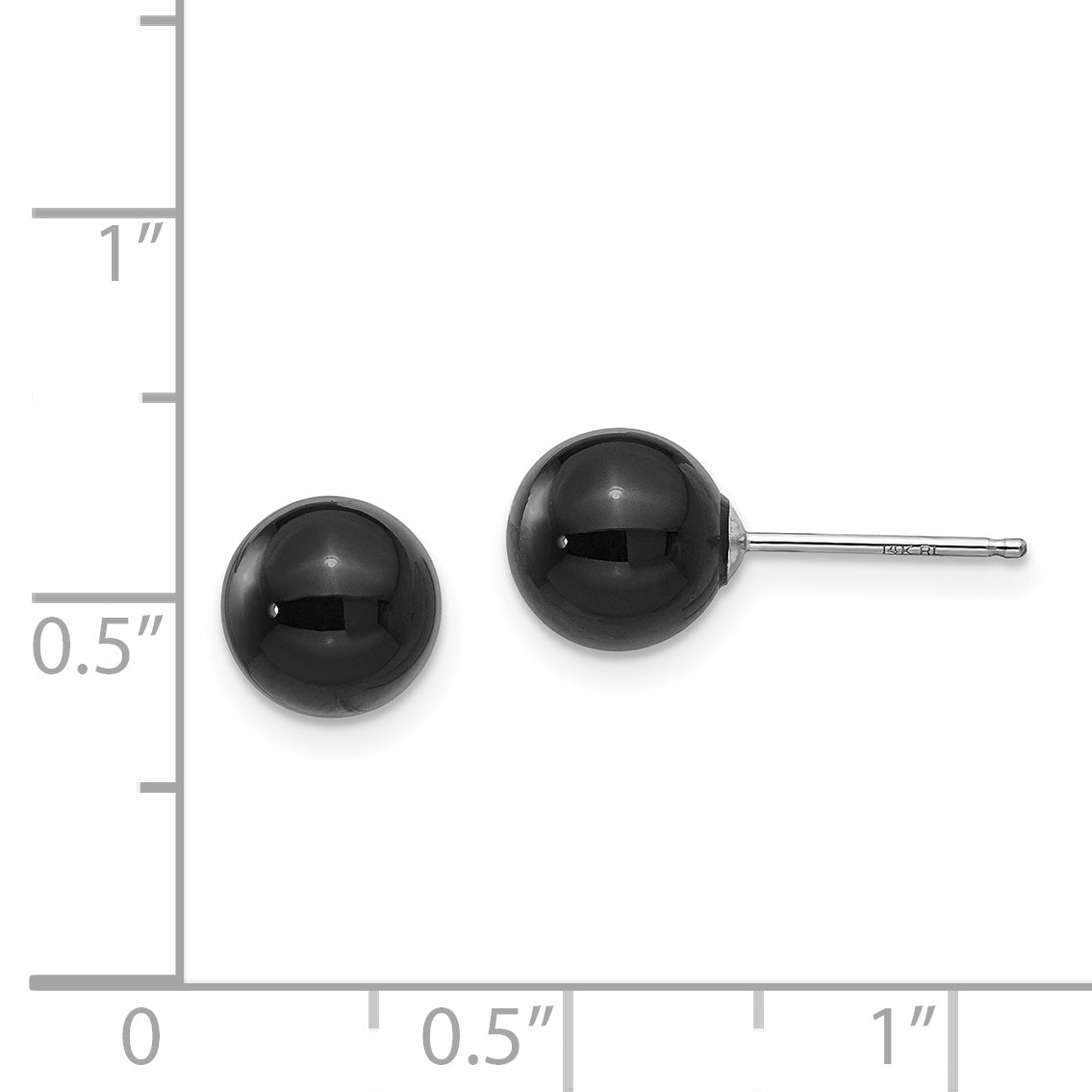 14K White Gold Onyx Ball Earrings with Polished Rhodium Finish