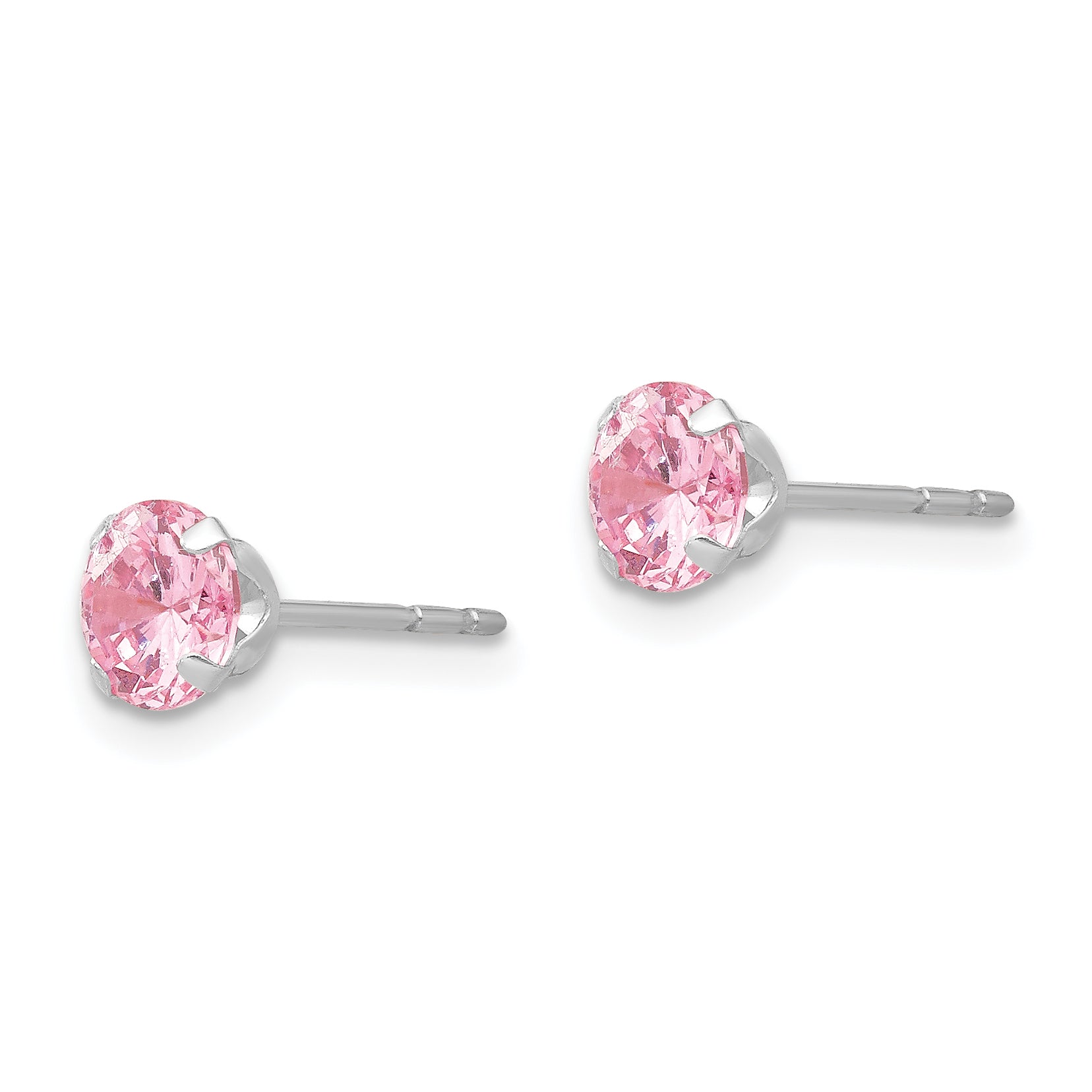14K White Gold Pink CZ Stud Earrings with Polished Finish Secondary image