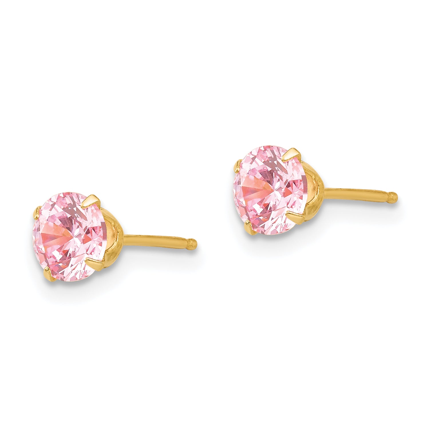 14K Gold Pink CZ Stud Earrings Elegant, Nickel-Free Birthstone Jewelry Secondary image