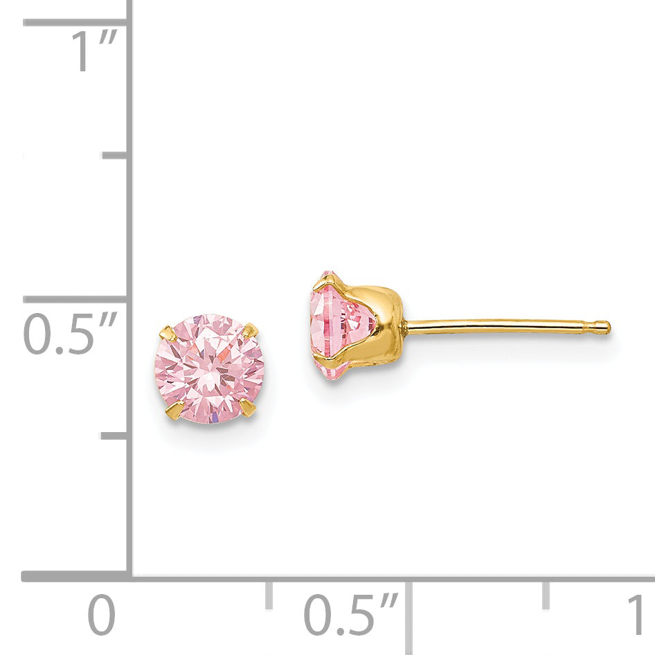 14K Gold Pink CZ Stud Earrings Elegant, Nickel-Free Birthstone Jewelry