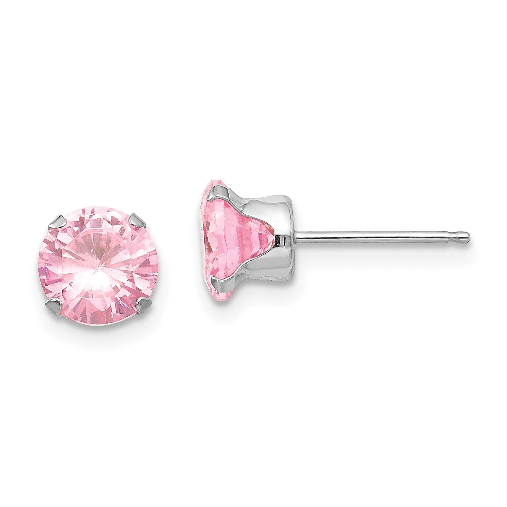 14k White Gold Madi K 6.5mm Pink CZ Post Earrings Main image