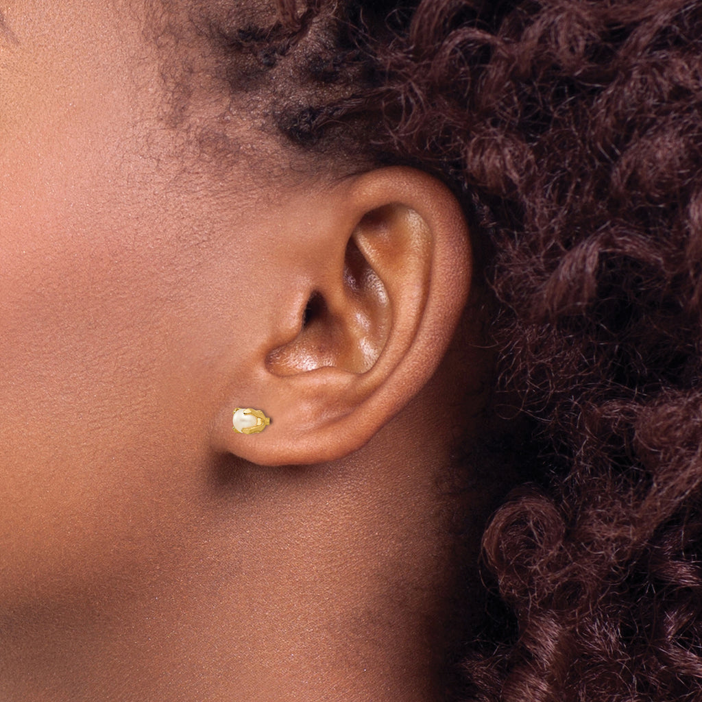 14K Gold Cultured Pearl Baby Earrings with Polished Finish