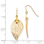 Mother of Pearl Leaf Dangle Earrings in 14K Yellow Gold
