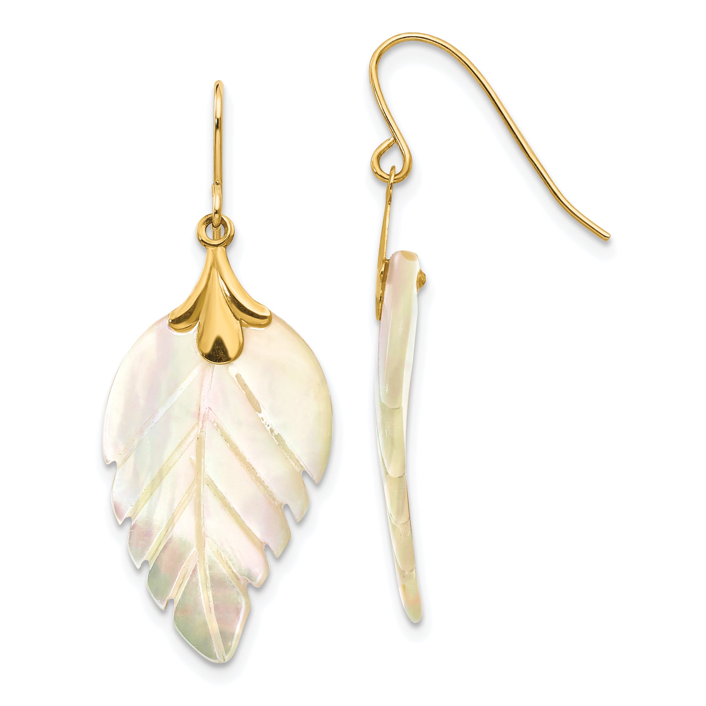 14k Madi K Mother of Pearl Leaf Dangle Earrings