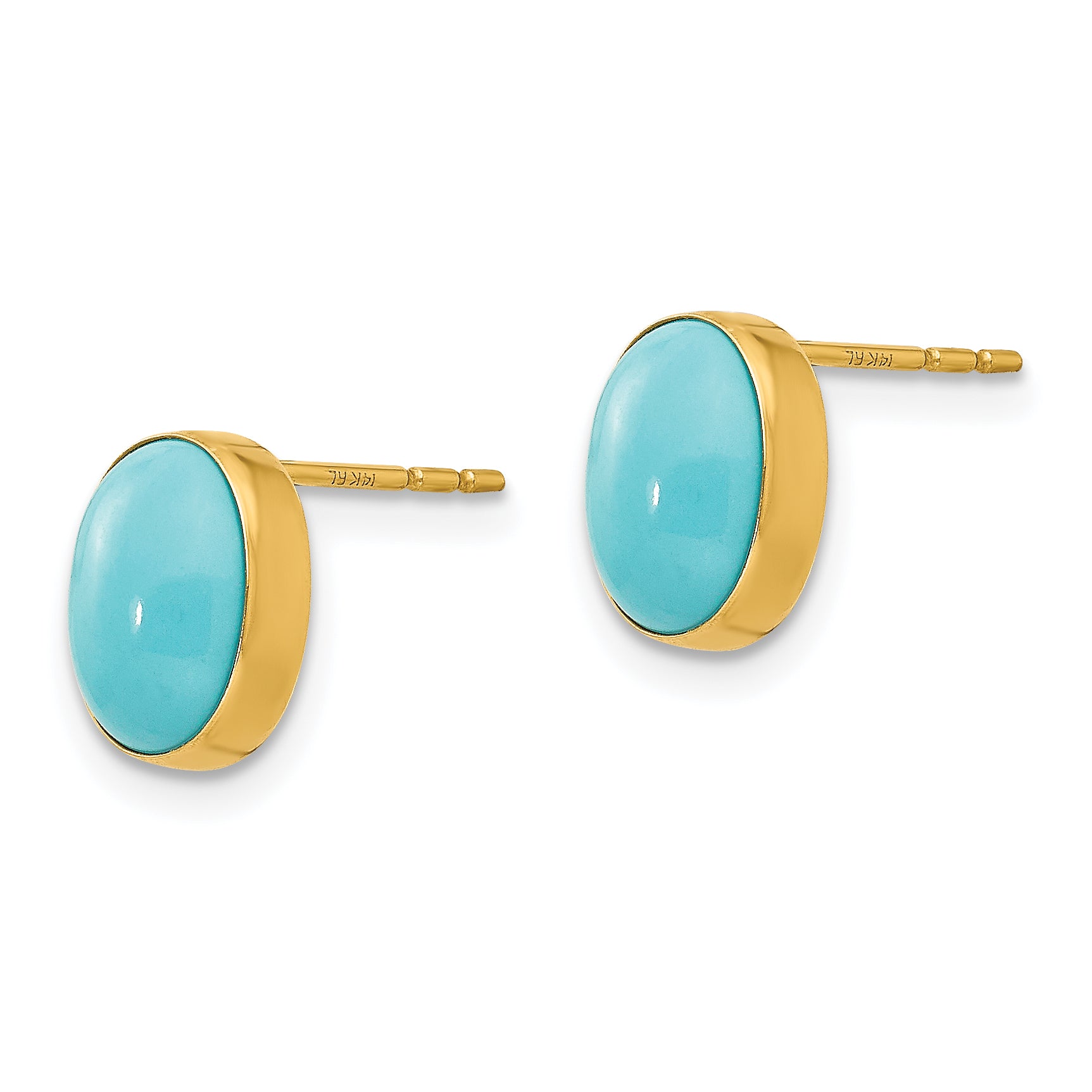 14K Gold Turquoise Bezel Earrings with Polished Elegant Finish Secondary image