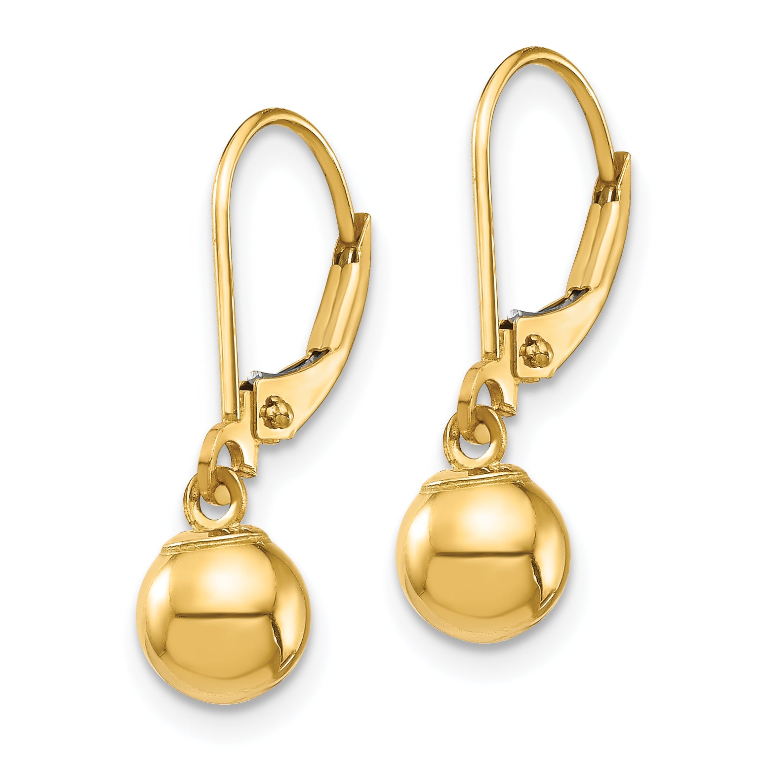 14K Gold Polished Dangle Earrings with 6mm Bead Leverback Secondary image