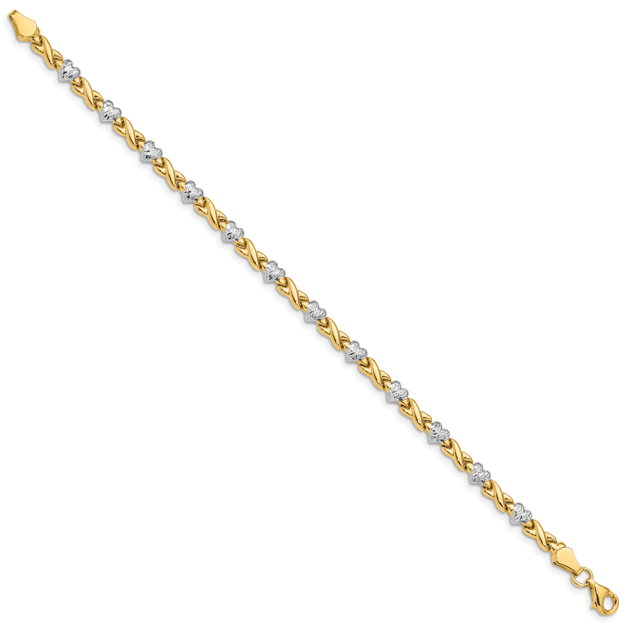 14k w/Rhodium Polished Heart and X Bracelet Secondary image