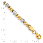 14k w/Rhodium Polished Heart and X Bracelet