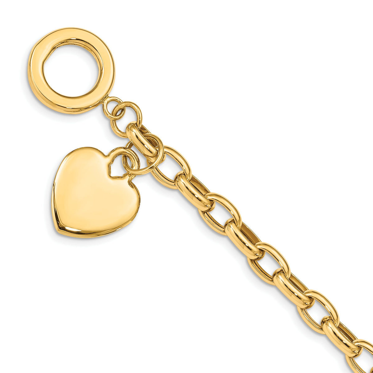 Heart Charm Bracelet in 14K Yellow Gold, 18mm, 7.5 Inch - Sophia Jewelers Main image