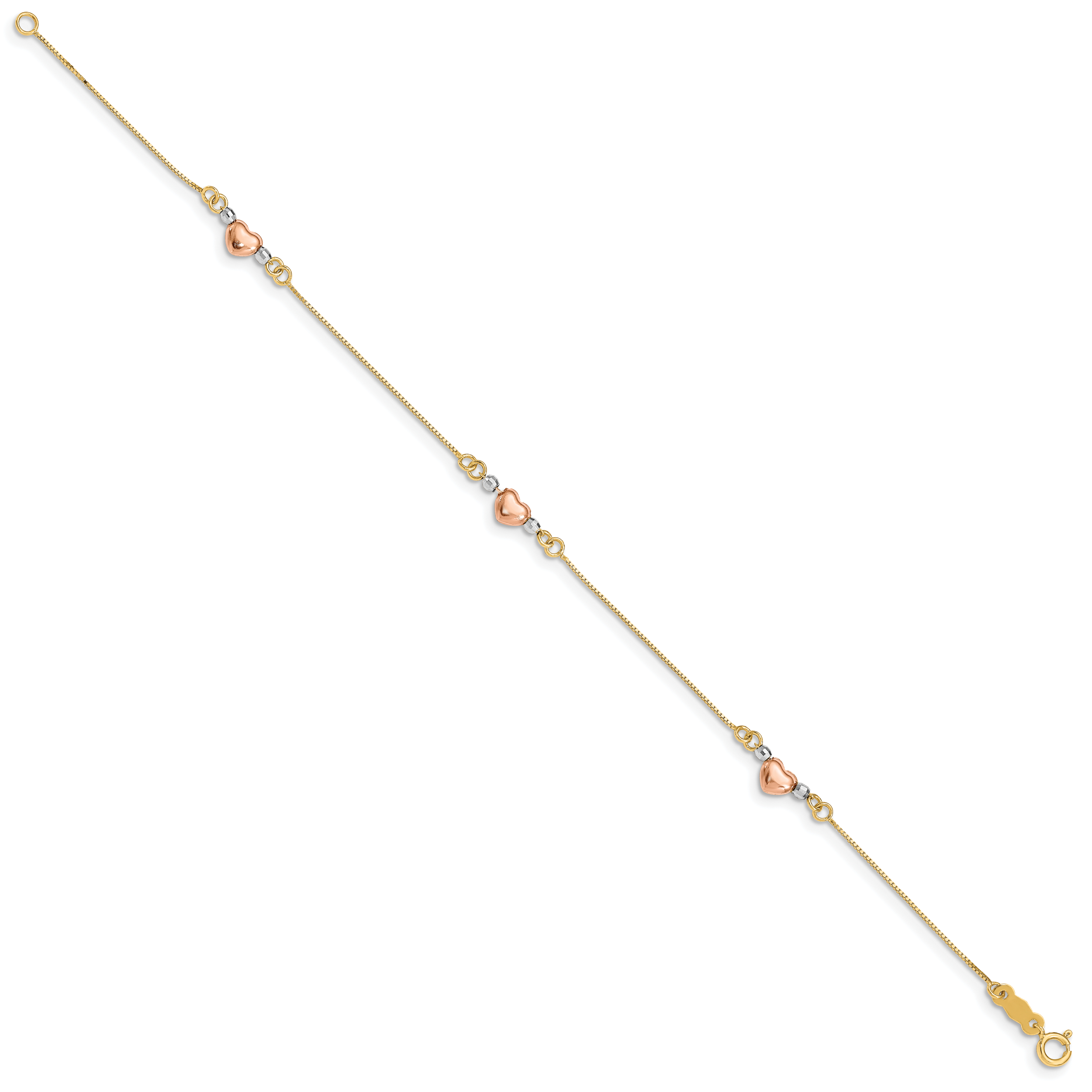 14K Tri-Color Puffed Heart Bracelet Secondary image