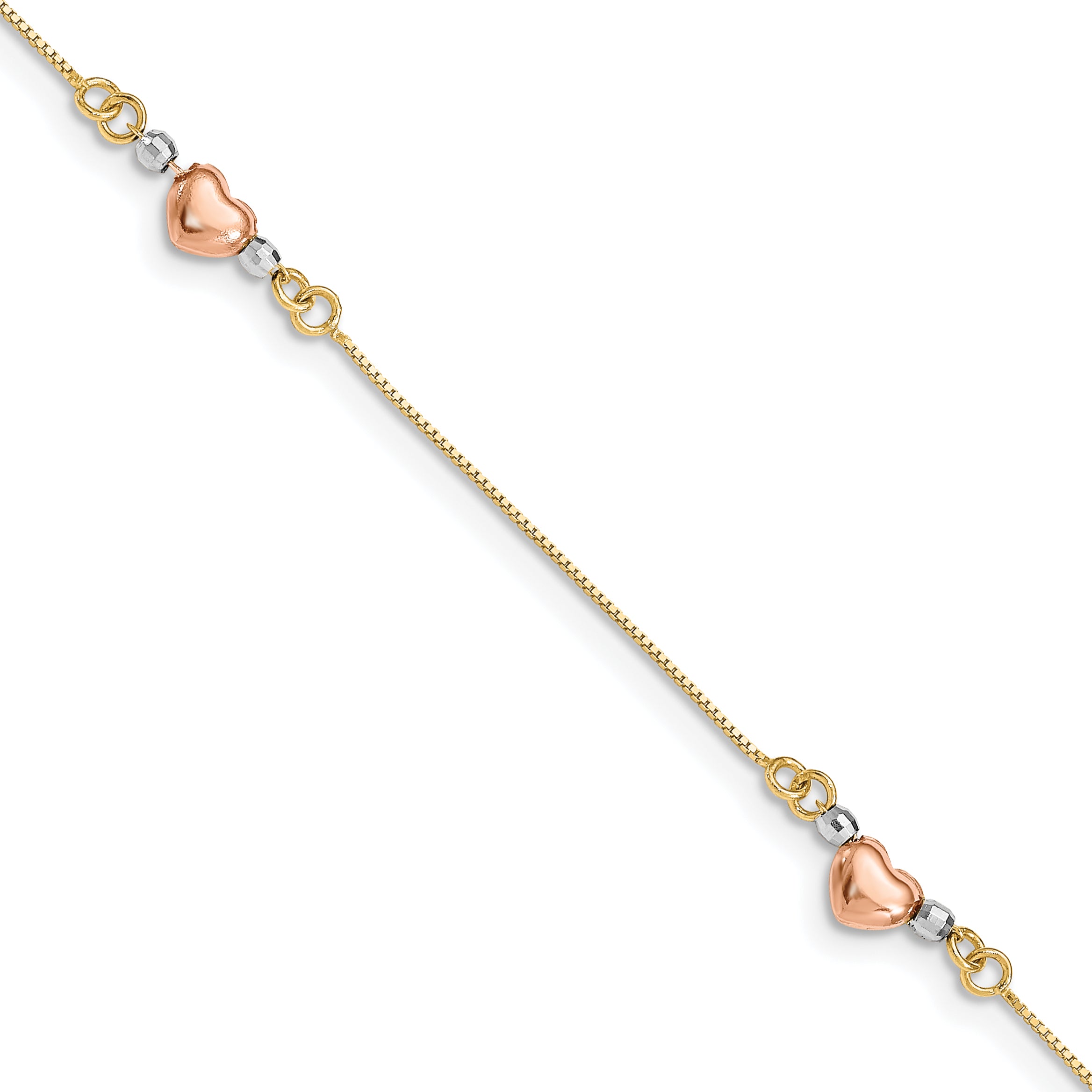 14K Tri-Color Puffed Heart Bracelet Main image
