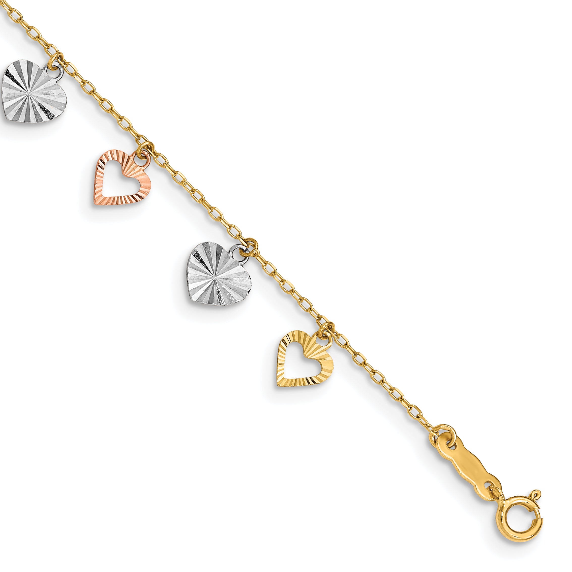 14K Tri-Color Heart Bracelet Main image