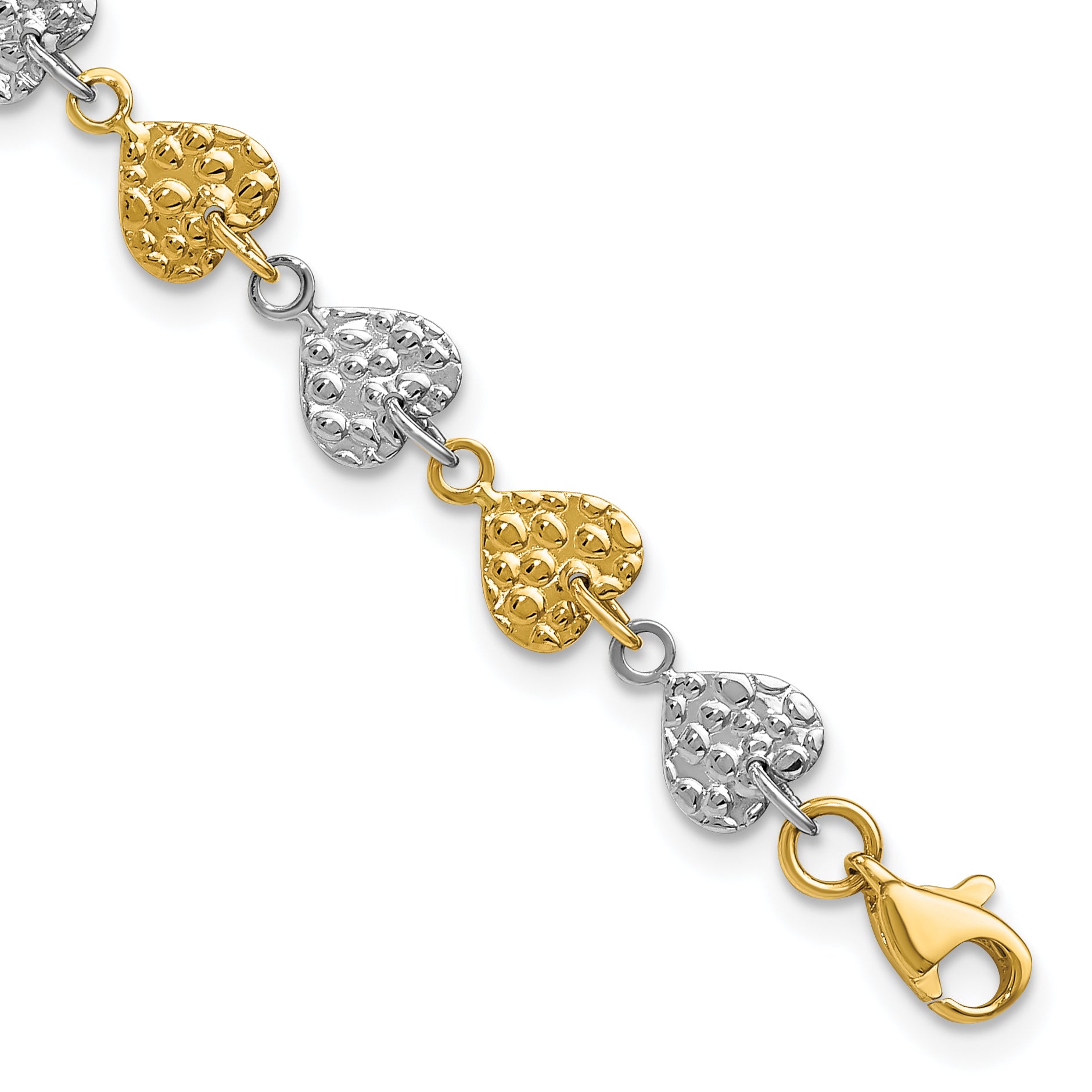 14K Two-tone Hammered Hearts Bracelet Main image