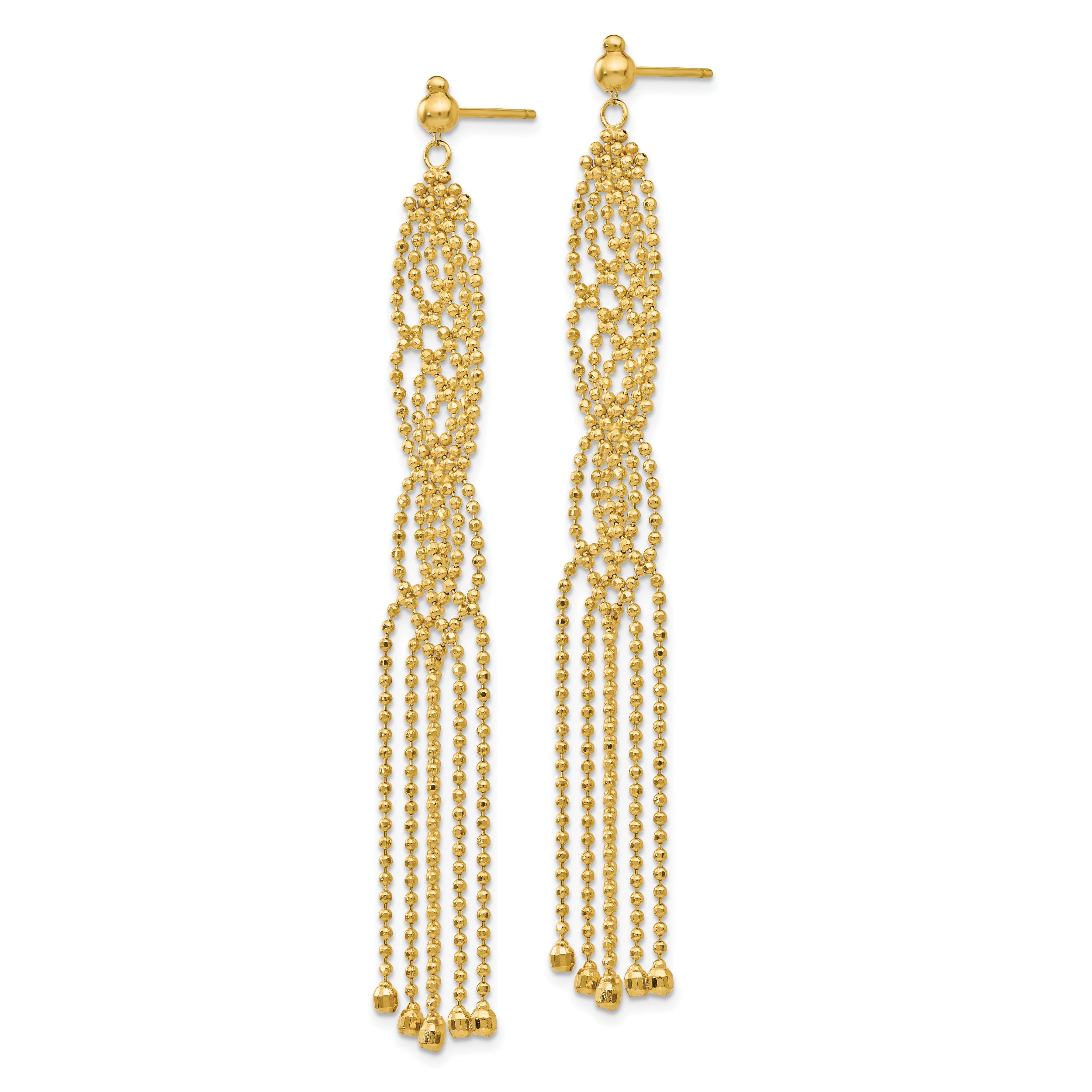 14K Gold Beaded Drop Earrings with Polished Finish for Women