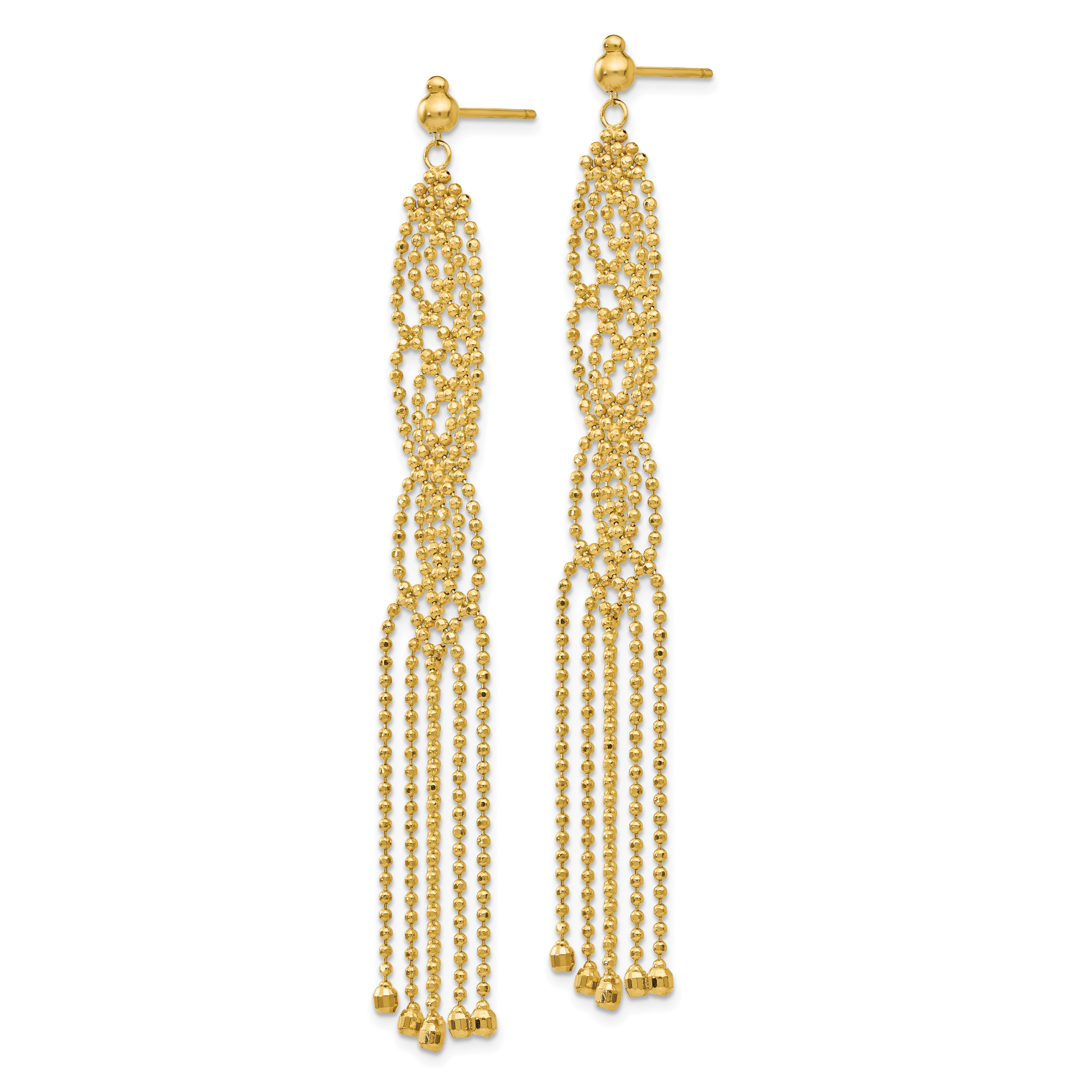 14K Gold Beaded Drop Earrings with Polished Finish for Women