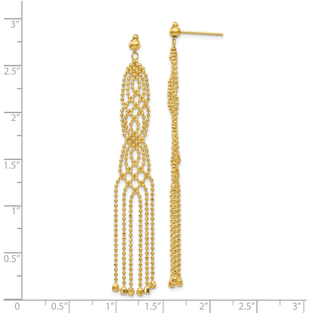 14K Gold Beaded Drop Earrings with Polished Finish for Women