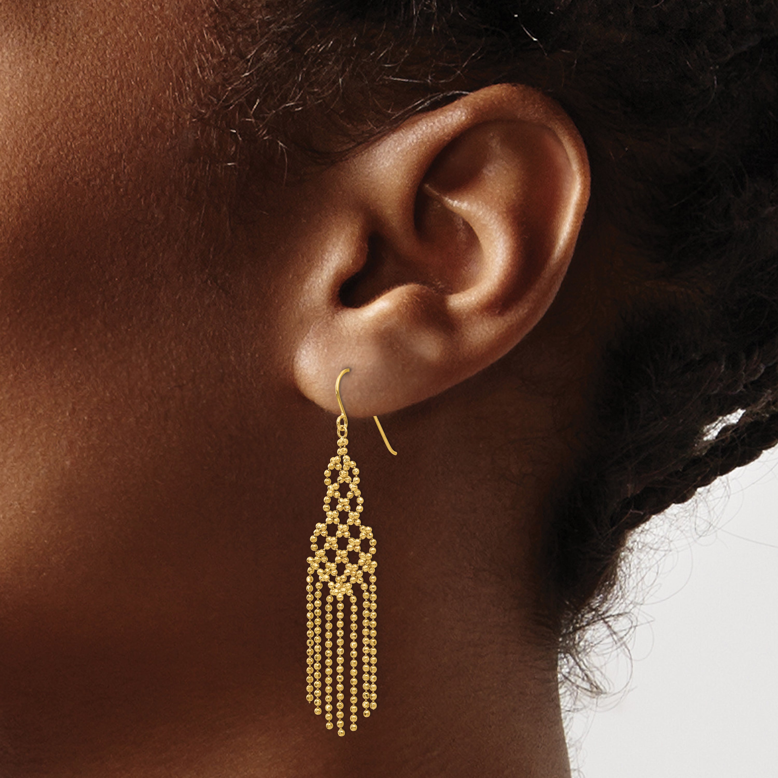 14K Gold Bead Chain Earrings with Polished Finish Elegant Style
