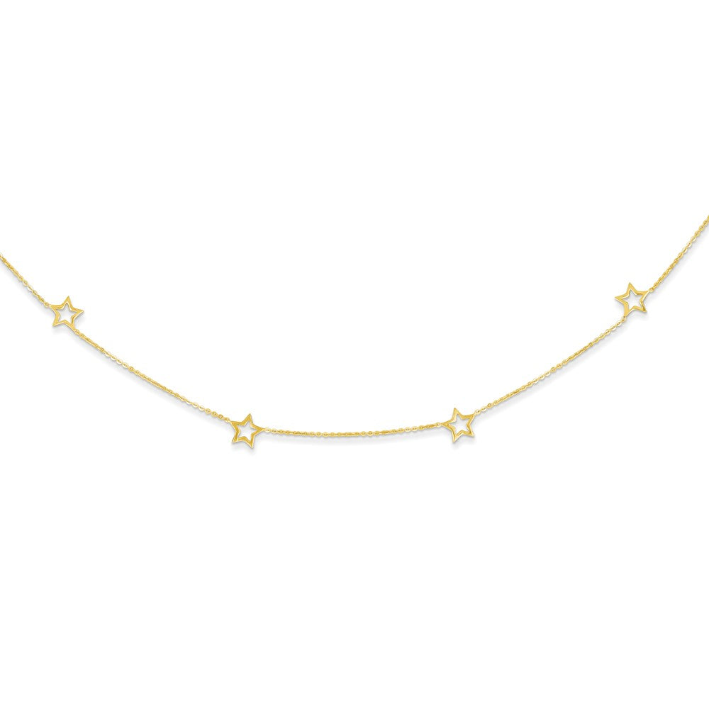 **14K Gold Fancy Necklace with Polished Star and Adjustable Extension**