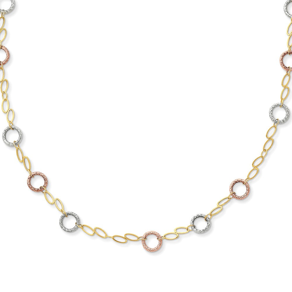 14K Tri-Color Gold Circles Necklace with 18 Solid Extruded Chain