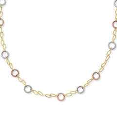 14K Tri-Color Gold Circles Necklace with 18 Solid Extruded Chain