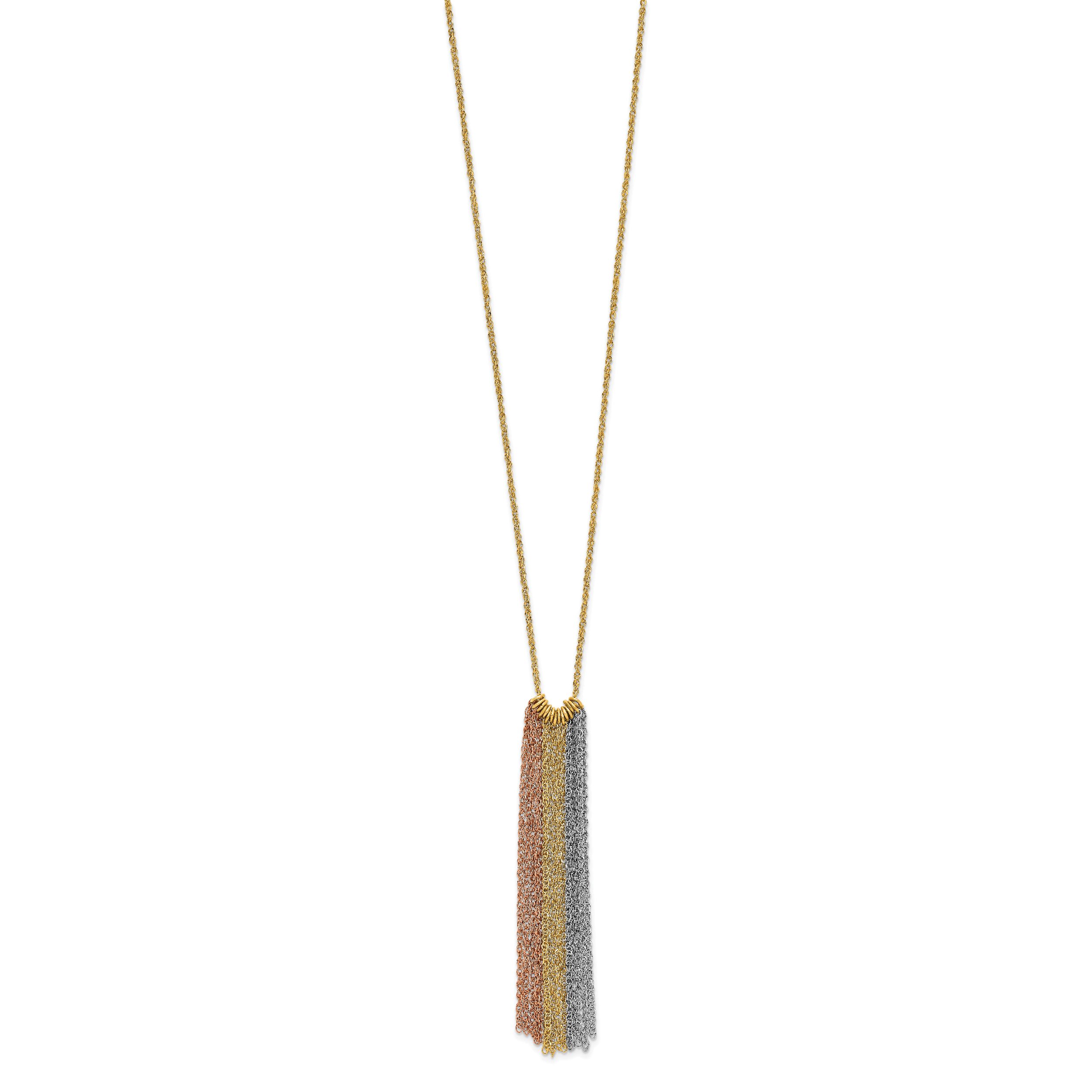 14k Tri-color Dangle Chain with 2in ext Necklace Secondary image