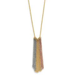 14K Tri-Color Gold Dangle Necklace with Polished Finish and Extender