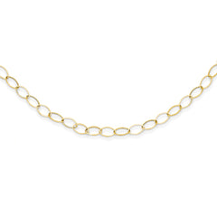 14K Gold Oval Link Necklace with Hollow Design, 18-Inch Elegance