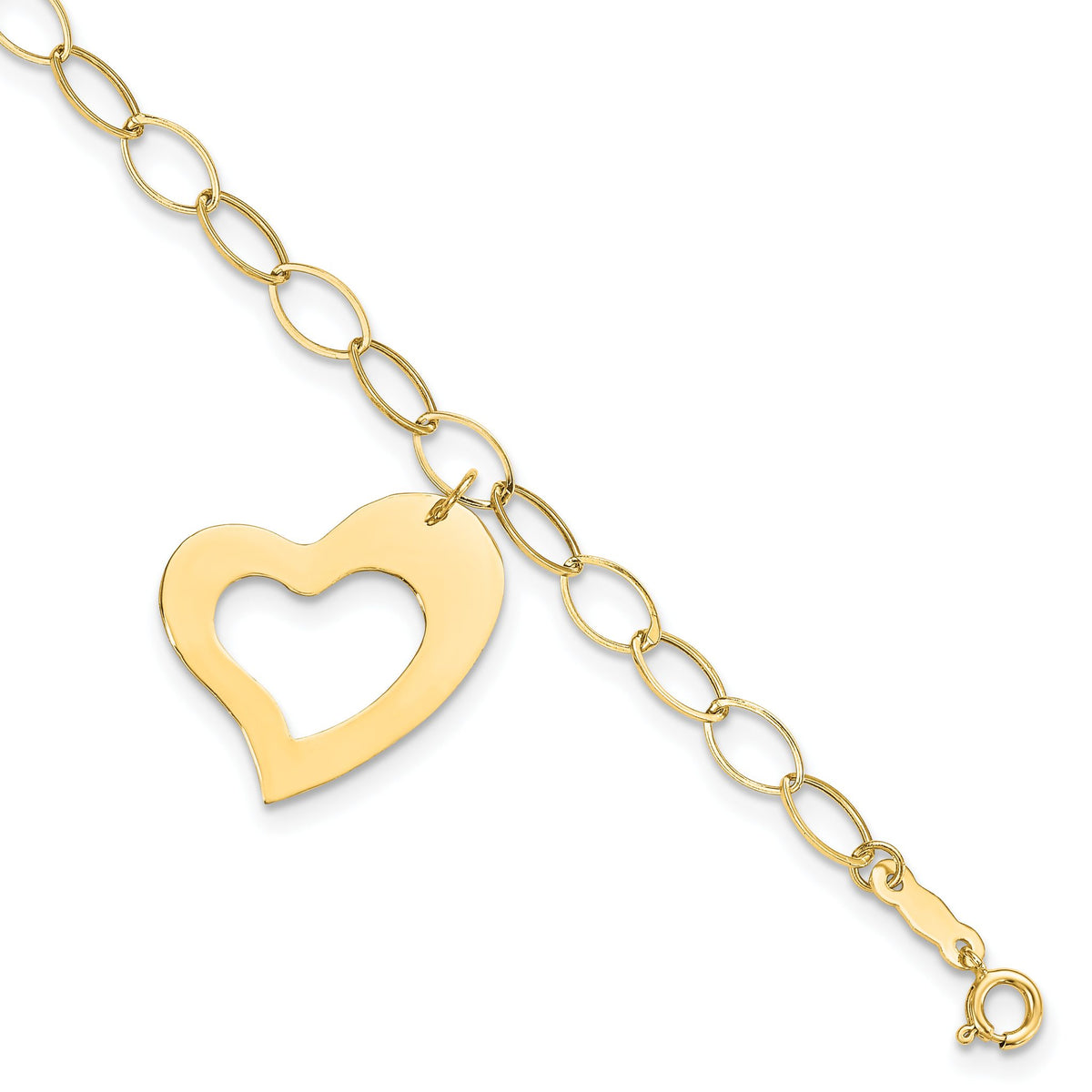 Dangle Heart Bracelet in 14K Yellow Gold, 19mm, 7.2 Inch - Sophia Jewelers Main image