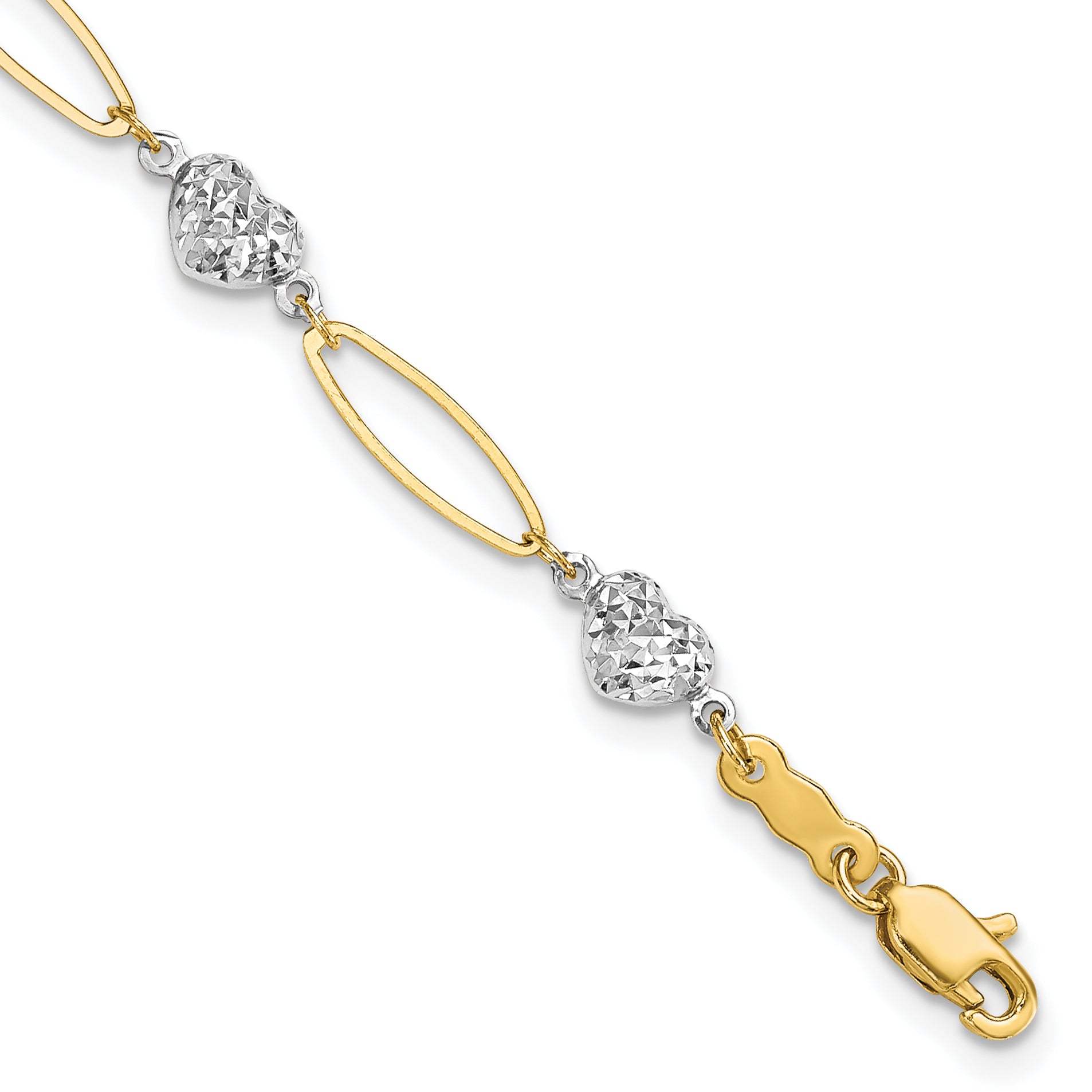 14k Two-tone Puff Heart & Flat Oval Bracelet Main image