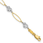 14k Two-tone Puff Heart & Flat Oval Bracelet