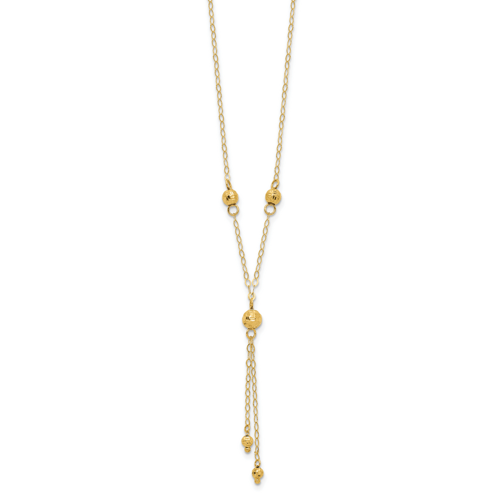 14k Yellow Gold Bead Lariat with 2in ext Necklace