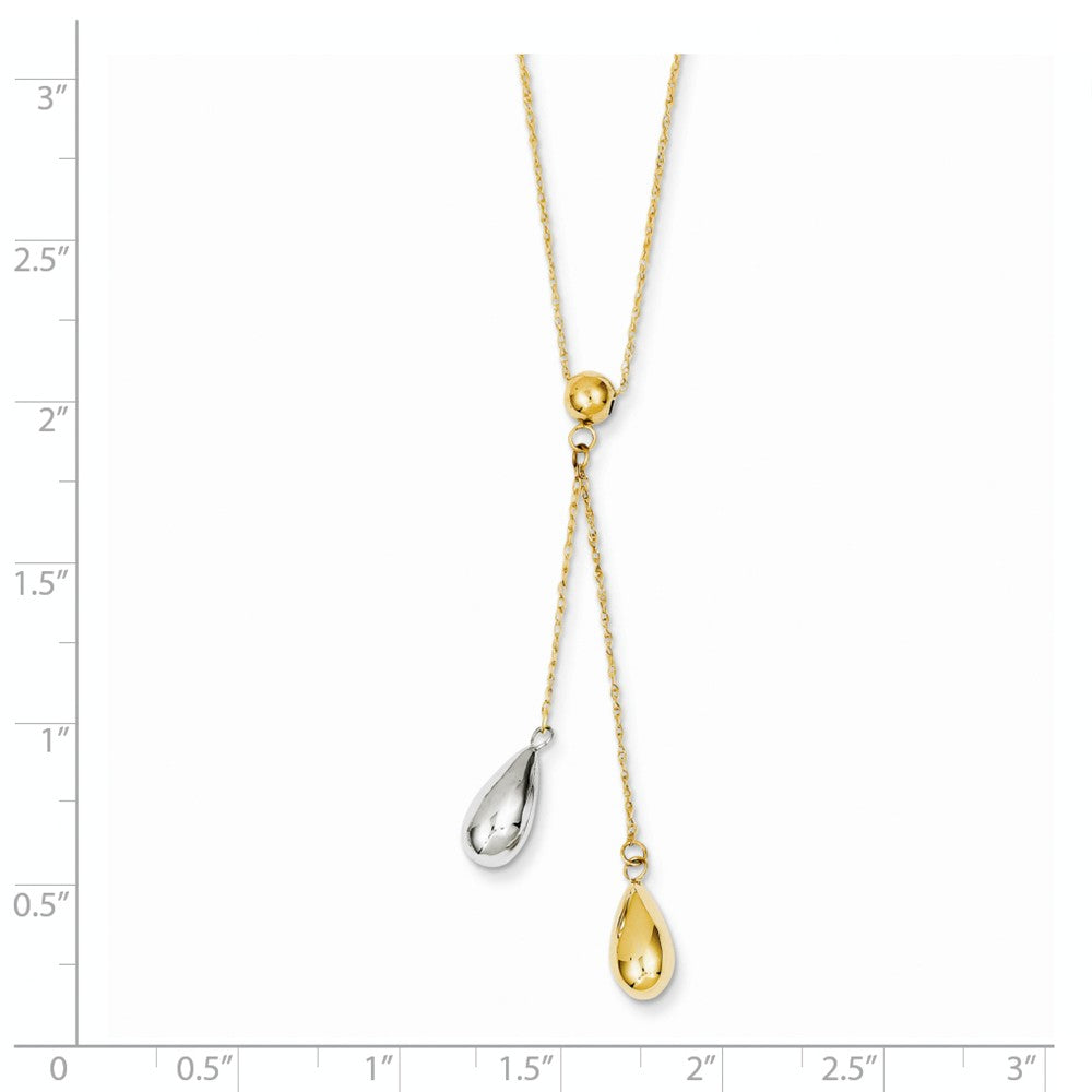 14K Yellow and White Gold Teardrop Puff Lariat Necklace