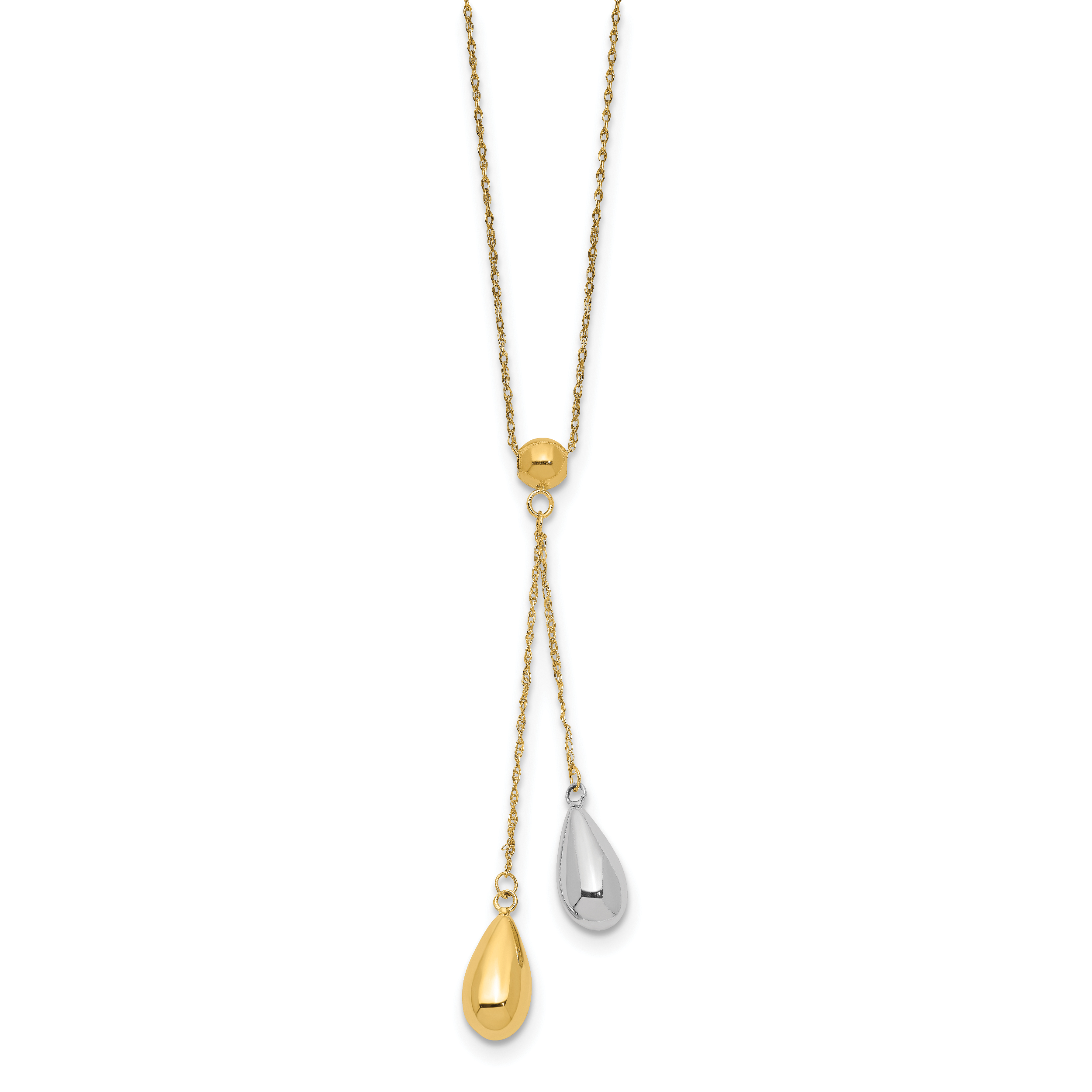 14k Yellow and White Gold Teardrop Puff Lariat Necklace Secondary image