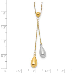 14k Yellow and White Gold Teardrop Puff Lariat Necklace