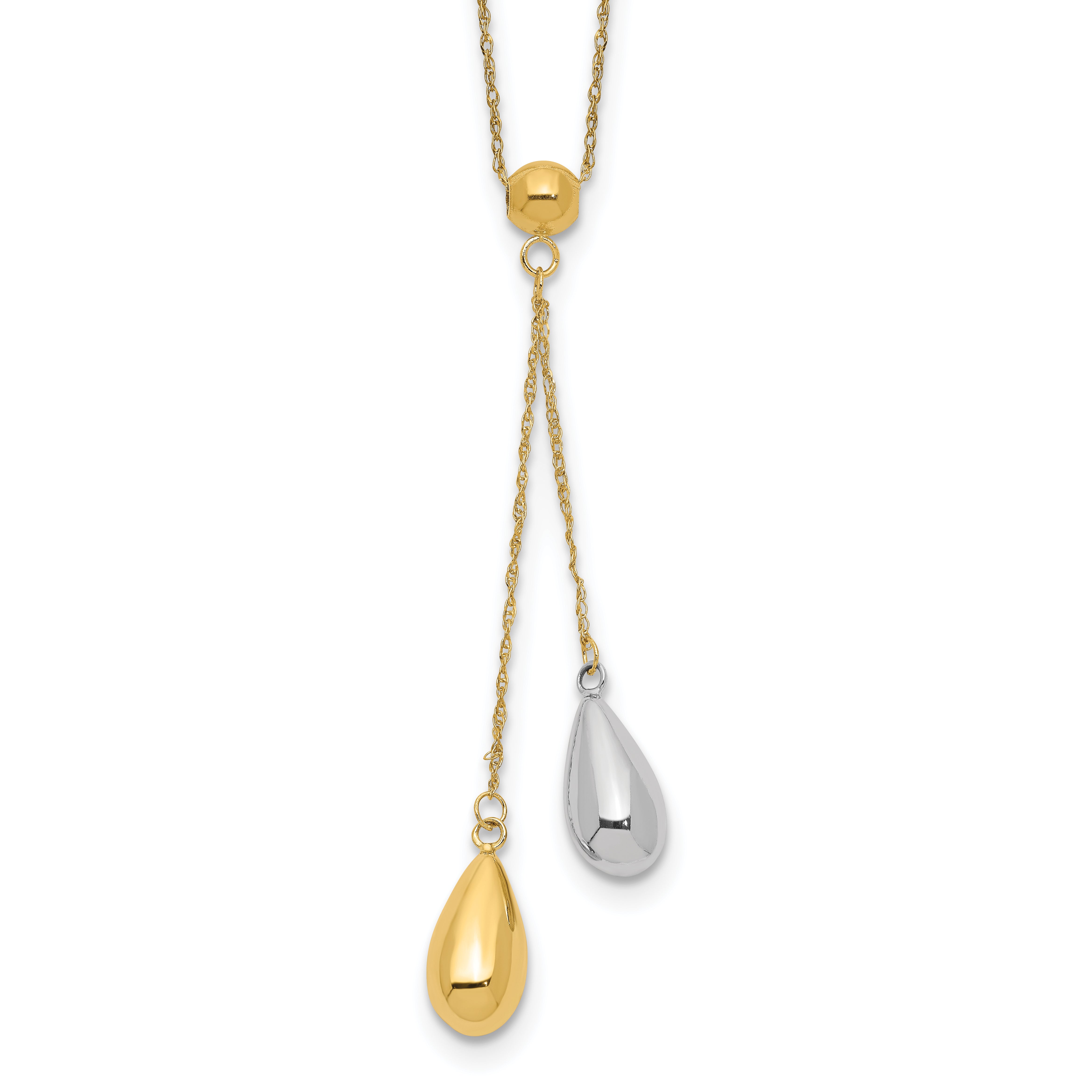 14k Yellow and White Gold Teardrop Puff Lariat Necklace Main image
