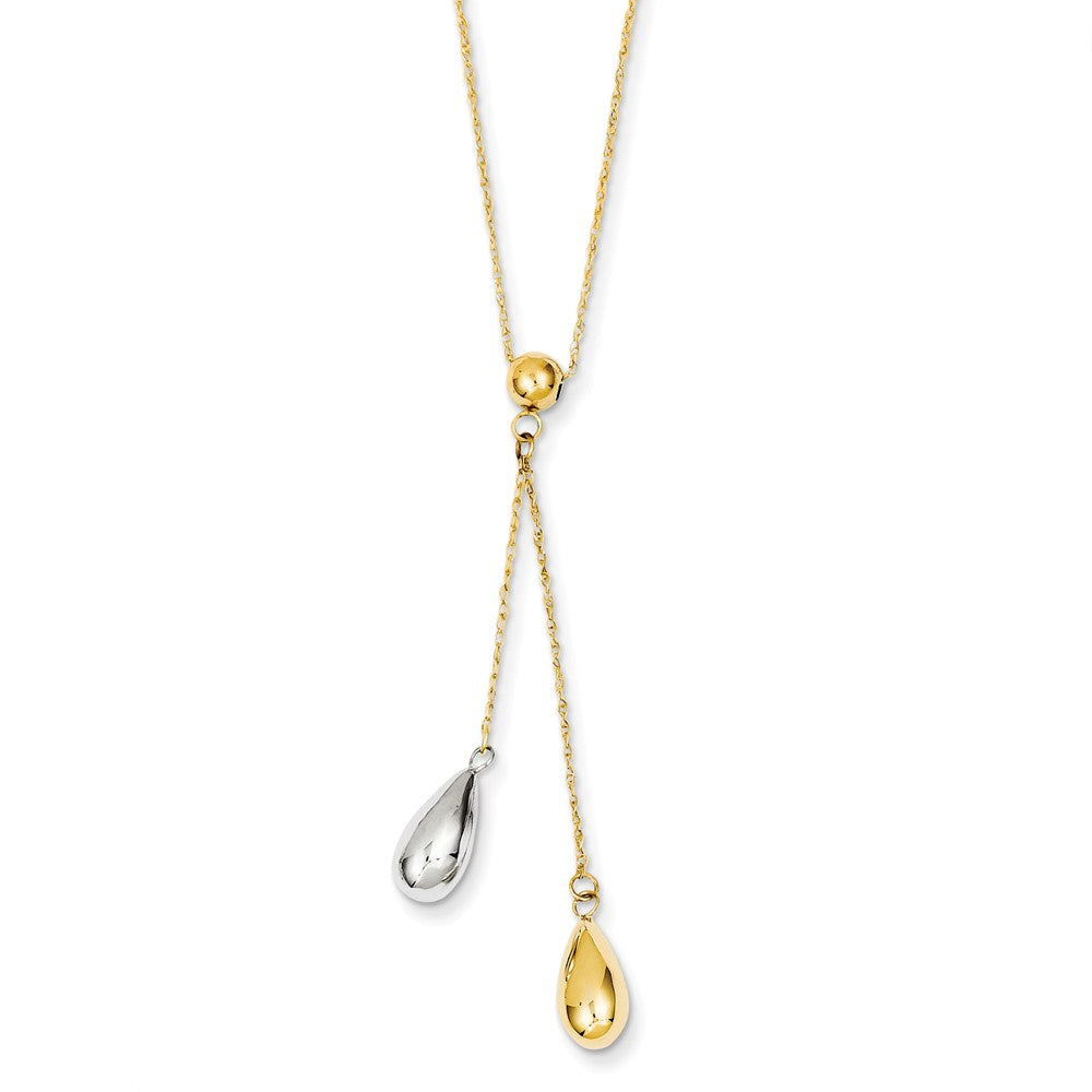 14K Yellow and White Gold Teardrop Puff Lariat Necklace