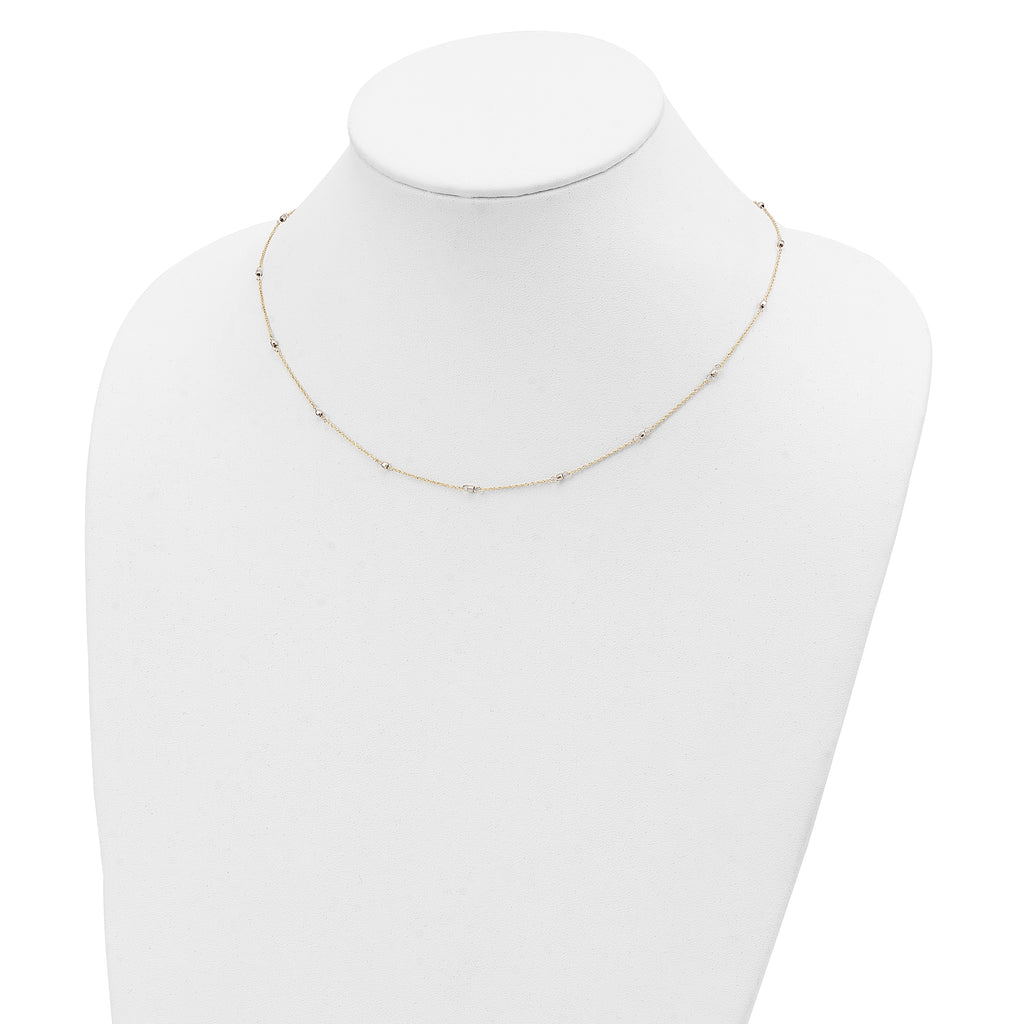 14K Two-tone Ropa Mirror Bead W/2in Ext Necklace
