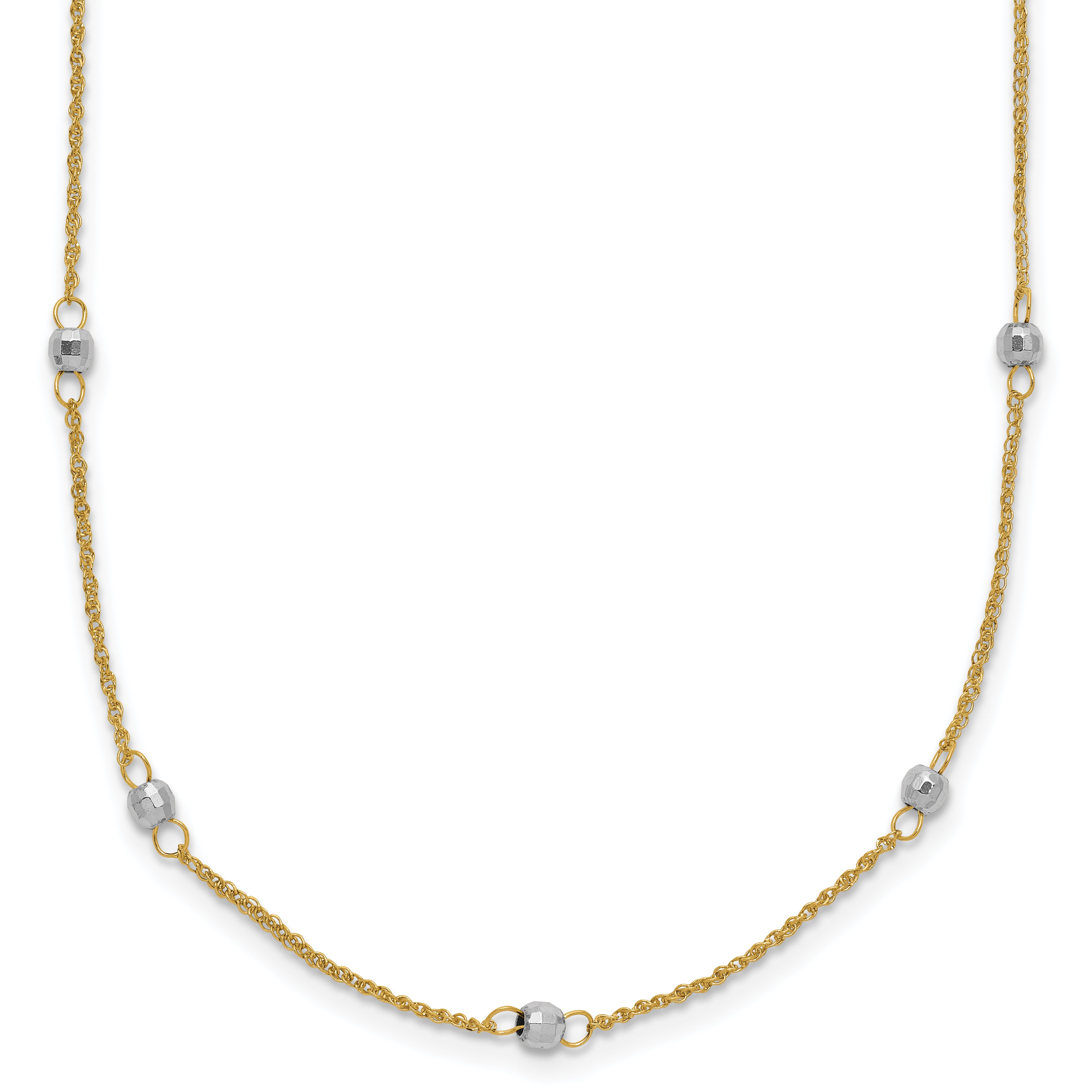 14K Two-tone Ropa Mirror Bead W/2in Ext Necklace