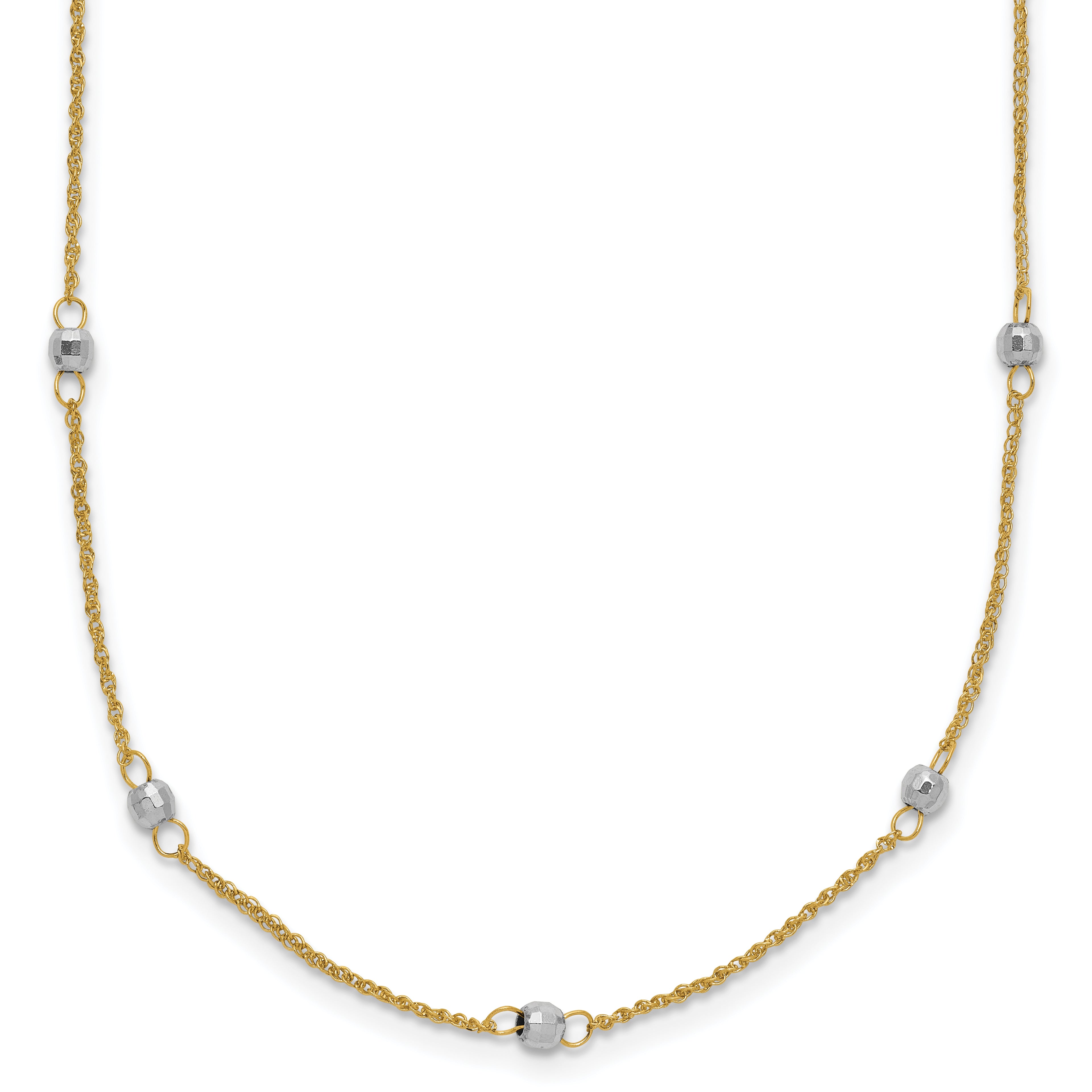 14K Two-tone Ropa Mirror Bead W/2in Ext Necklace