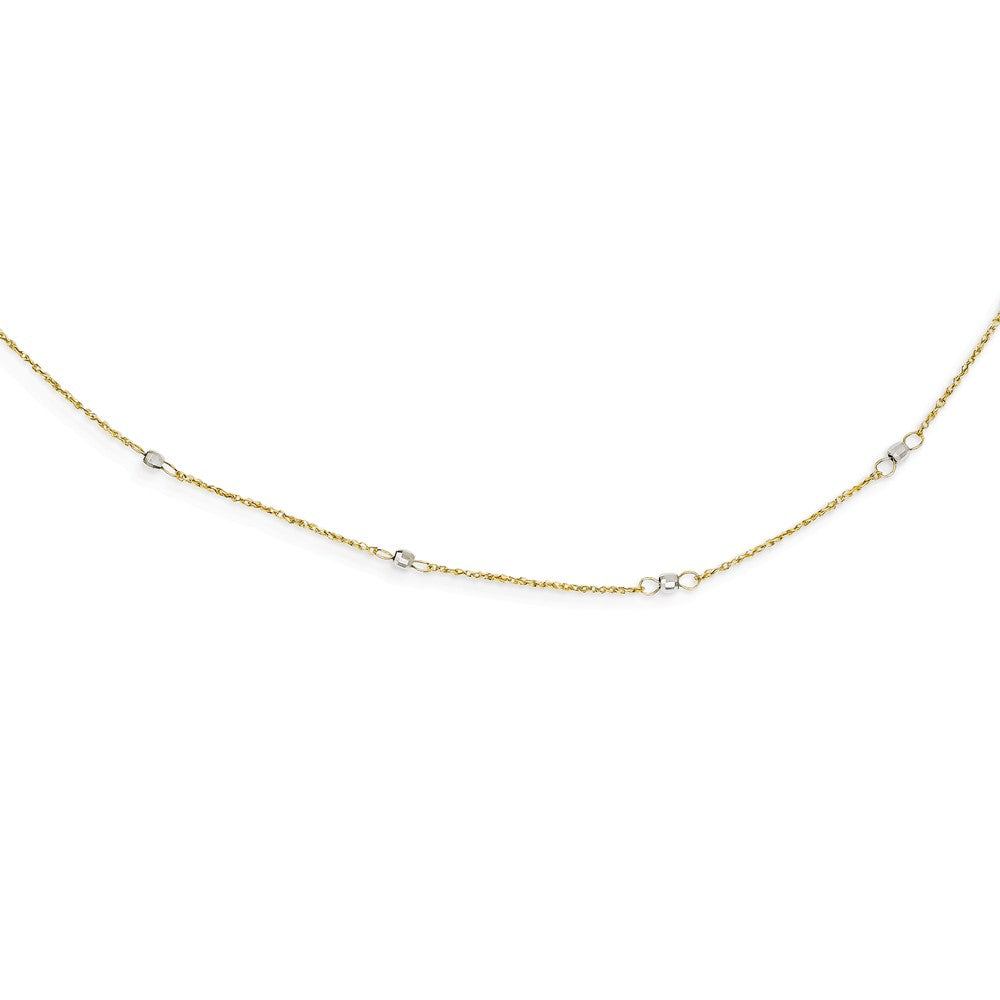14K Two-tone Ropa  Mirror Bead W/2in Ext Necklace