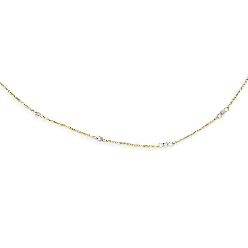 14K Two-Tone Gold Beaded Necklace with Mirror Finish and Extender