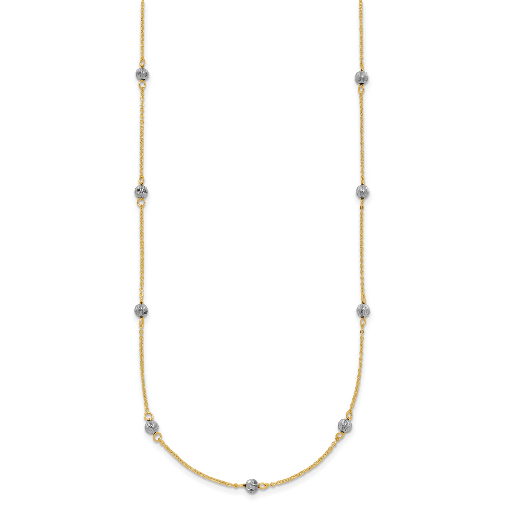 14K Two-tone Diamond Cut Beads w/ 2in Ext Necklace