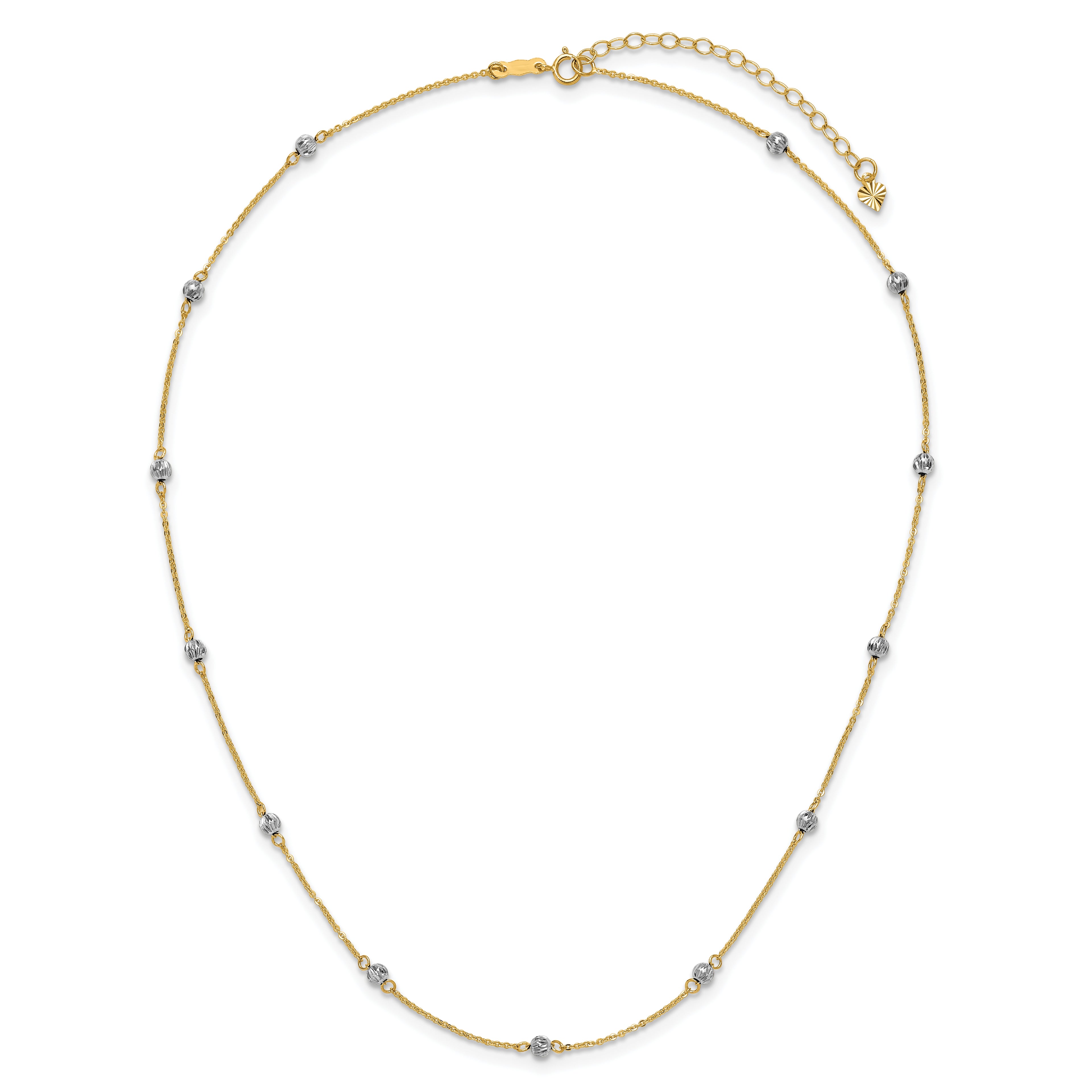 14K Two-tone Diamond Cut Beads w/ 2in Ext Necklace
