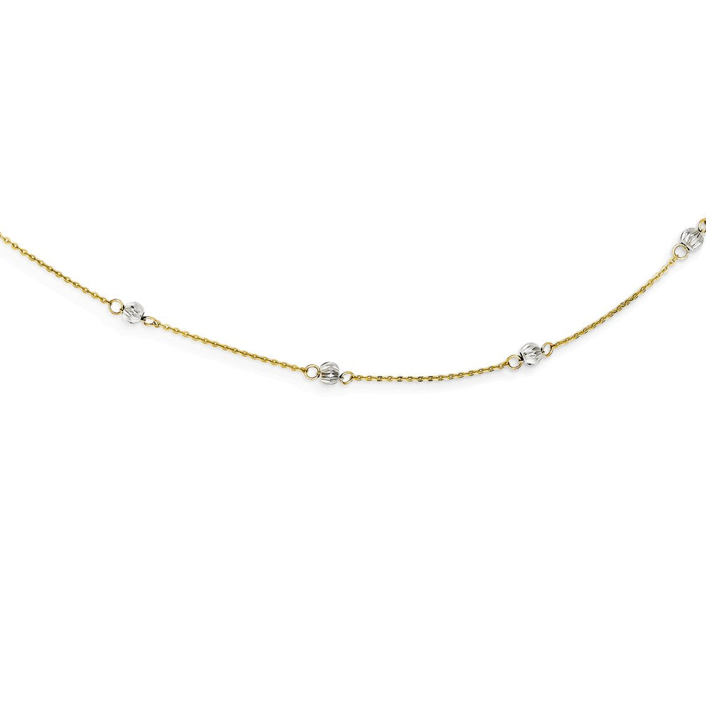 14K Two-Tone Gold Beaded Necklace with Extender Diamond-Cut Handcrafted