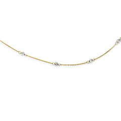 14K Two-Tone Gold Beaded Necklace with Extender Diamond-Cut Handcrafted