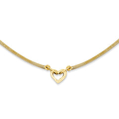 14K Gold Fancy Franco Diamond Cut Puff Heart 2in Ext Necklace
