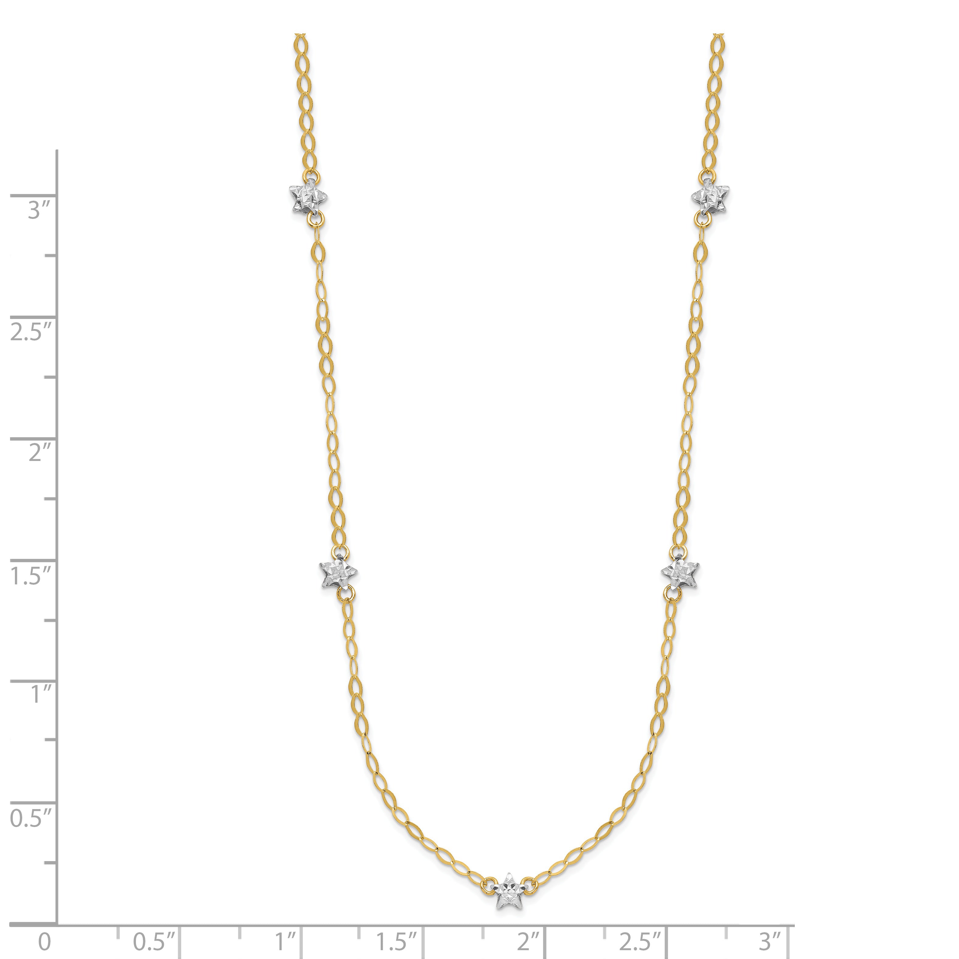 14K Two-tone Oval Chain Diamond Cut Stars w/ 2in Ext Necklace Secondary image