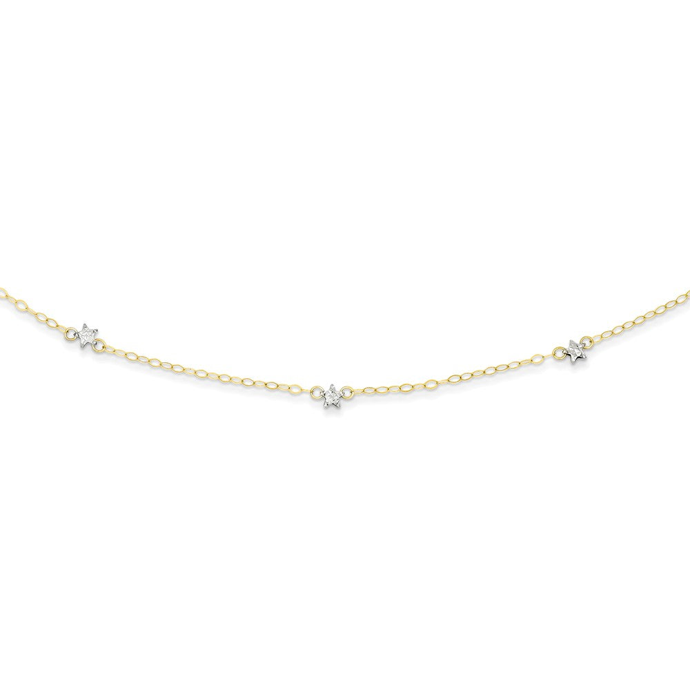 14K Two-Tone Gold Oval Necklace with Diamond Cut Dots Extension